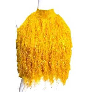 Shaggy Gold Knit Fringe Halter Top by Rehab Lab (Size L)